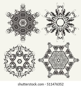 Set of geometric mandala icon isolated for card, winter christmas design, decoration, colouring book. vector illustrator eps 8
