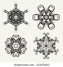 Set of geometric mandala icon isolated for card, winter christmas design, decoration, colouring book. vector illustrator eps 8
