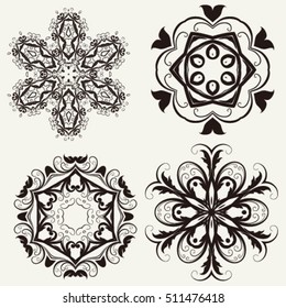 Set of geometric mandala icon isolated for card, winter christmas design, decoration, colouring book. vector illustrator eps 8

