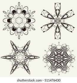Set of geometric mandala icon isolated for card, winter christmas design, decoration, colouring book. vector illustrator eps 8
