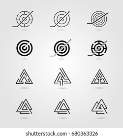 Set of geometric maze symbols. Labyrinth logos