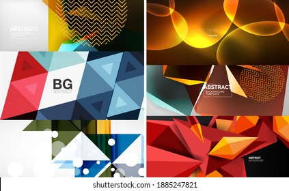 Conjunto de fondos abstractos geométricos minimalistas. Ilustración vectorial para cubiertas, pancartas, volantes y carteles y otros diseños