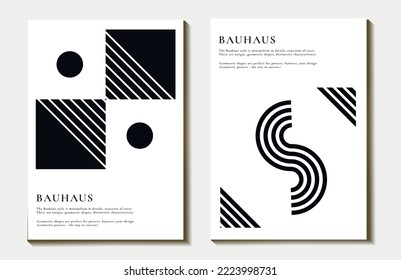 a set of geometric minimalistic drawing, poster, background of figures: circle, line. Abstract template for web, banner, advertising, business, branding, print. vector art illustration. style bauhaus