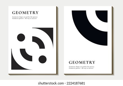 a set of geometric minimalistic drawing, poster, background of figures: circle, line. Abstract template for web, banner, advertising, business, branding, print. vector art illustration. style bauhaus