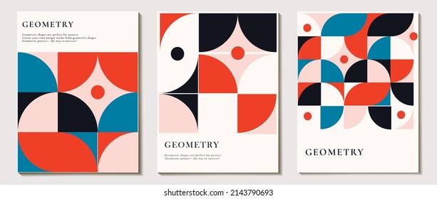 set of Geometric minimalistic pattern, poster,  background of figures: circle, line. Abstract template for web, banner, sait, business, branding, print. vector art illustration.