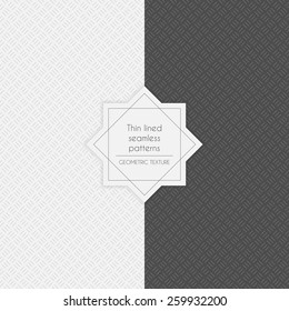 Set of geometric minimalistic thin lined seamless patterns in light and dark colors. Vector illustration