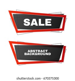 Set of geometric modern banners with frame. Vector illustration. Trendy red color banner design