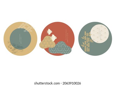 Set of geometric modern graphic elements vector. Asian traditional icons with Japanese pattern. Abstract art banners with flowing liquid shapes. Template for logo design, flyer or presentation. 