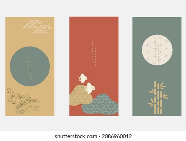 Set of geometric modern graphic elements vector. Asian traditional icons with Japanese pattern. Abstract art banners with flowing liquid shapes. Template for banner design, flyer or presentation. 