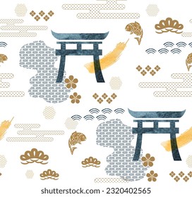 Set of geometric modern graphic elements vector. Asian icons with Japanese seamless pattern. Abstract banners with flowing liquid shapes. Template for logo design, flyer or presentation. 