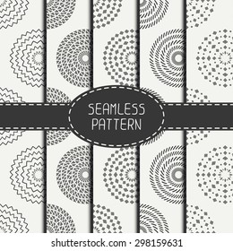 Set of  geometric monochrome art hipster line seamless pattern with circle, round. Collection of wrapping paper. Scrapbook paper. Tiling. Vector illustration. Background. Graphic texture for design.