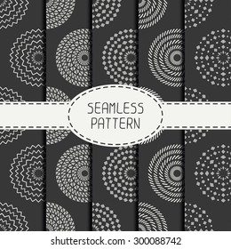 Set of  geometric monochrome art hipster line seamless pattern with circle, round. Collection of wrapping paper. Scrapbook paper. Tiling. Beautiful vector illustration. Background. Graphic texture.