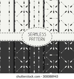 Set of geometric monochrome hipster line seamless pattern with vintage arrows. Wrapping paper. Scrapbook paper. Tiling. Beautiful vector illustration. Background. Stylish graphic texture.
