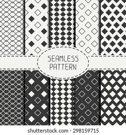 Conjunto de patrones geométricos monocromos sin fisuras con rhombus, cuadrado. Papel envuelto. Colección de papel para álbumes.Fondo vectorial. Baldosa. Textura gráfica de diseño, papel pintado.
