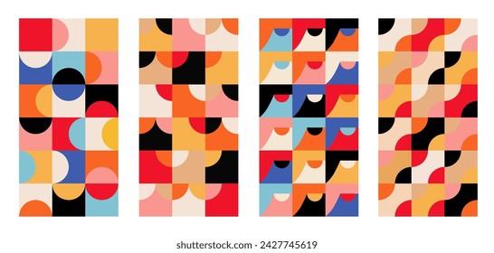 Set of Geometric mosaic seamless pattern. Abstract vector for background, wallpaper, wall art, business presentation, branding, card, invitation, poster, cover, textile print. Vector illustration.