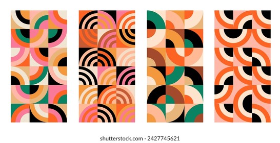 Set of Geometric mosaic seamless pattern. Abstract vector for background, wallpaper, wall art, business presentation, branding, card, invitation, poster, cover, textile print. Vector illustration.