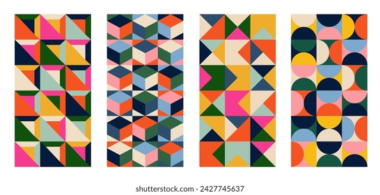 Set of Geometric mosaic seamless pattern. Abstract vector for background, wallpaper, wall art, business presentation, branding, card, invitation, poster, cover, textile print. Vector illustration.