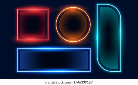 set of geometric neon empty frame banners set