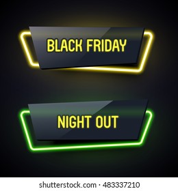Conjunto de faixas de vetor de néon geométrico. Estilo de material plástico brilhante. Documento de Origami. Black Friday e Night Out.