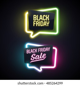 Set Of Geometric Neon Vector Banners. Glossy Plastic Material Style. Origami Paper. Black Friday Sale Labels.