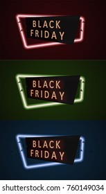 Set of geometric neon vector banners. Glossy plastic material style. Origami paper. Black Friday Sale labels. Vector illustration
