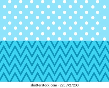 Set of geometric on blue background with polka dots and zigzag.