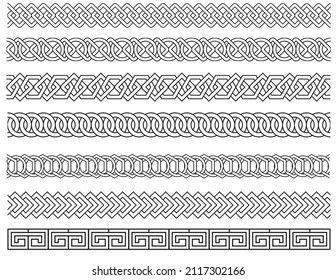 Set of Geometric Ornament Border Line. Modular Chain Style Vector Design