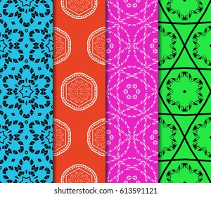 set of geometric ornament on color background. Seamless vector illustration. For interior design, wallpaper