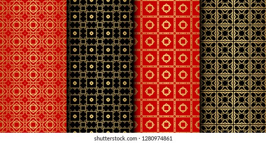 Set Of Geometric Ornament. Seamless Vector Pattern. Interior Decoration, Wallpaper, Invitation, Fashion Design