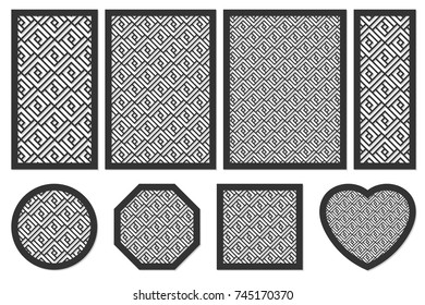 Set geometric ornament template. card for laser cutting. decorative design element. circular pattern. Vector illustration.