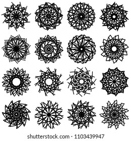 set of geometric ornaments or abstract spirograph pattern in vector