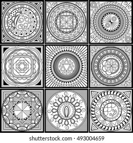 Set of geometric ornaments. Can be used as coloring page or elements for your decoration     