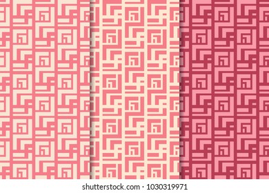 Set of geometric ornaments. Cherry red seamless patterns for web, textile and wallpapers