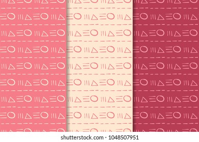 Set of geometric ornaments. Cherry red seamless patterns for web, textile and wallpapers