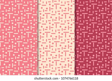Set of geometric ornaments. Cherry red seamless patterns for web, textile and wallpapers