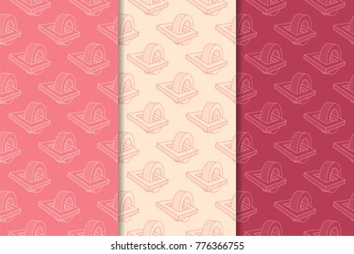 Set of geometric ornaments. Cherry red seamless patterns for web, textile and wallpapers