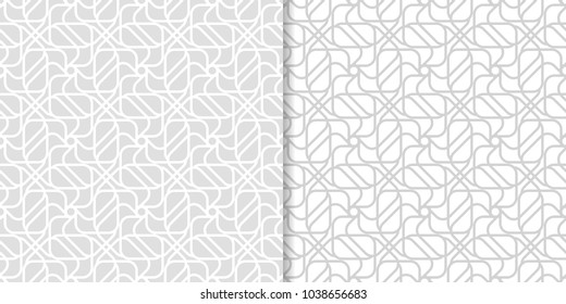 Set of geometric ornaments. Light gray seamless patterns for web, textile and wallpapers