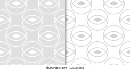 Set of geometric ornaments. Light gray seamless patterns for web, textile and wallpapers