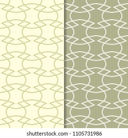 Set of geometric ornaments. Olive green seamless patterns for web, textile and wallpapers