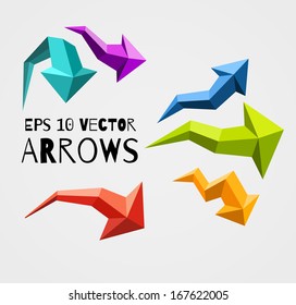 Set of geometric paper arrows. Vector illustration 