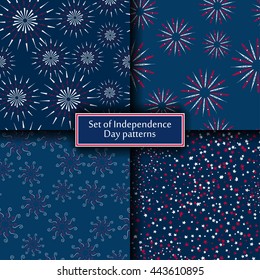 Set of geometric patriotic seamless pattern with red, white, blue. 4th of July. Wrapping paper. Tiling. Vector illustration