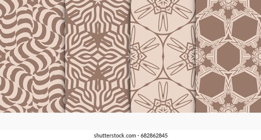 set of geometric pattern in abstract style. Ethnic ornament. Vector illustration. For modern interior design, fashion textile print, wallpaper. beige color