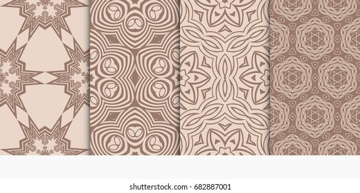 set of geometric pattern in abstract style. Ethnic ornament. Vector illustration. For modern interior design, fashion textile print, wallpaper. beige color