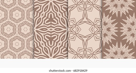set of geometric pattern in abstract style. Ethnic ornament. Vector illustration. For modern interior design, fashion textile print, wallpaper. beige color