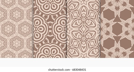 set of geometric pattern in abstract style. Ethnic ornament. Vector illustration. For modern interior design, fashion textile print, wallpaper. beige color