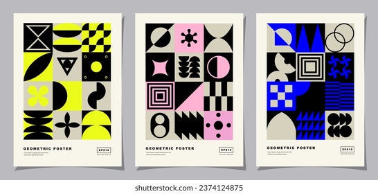 Set of geometric pattern background. Creative covers or posters concept in modern bauhaus style for corporate identity, branding and social media advertising.