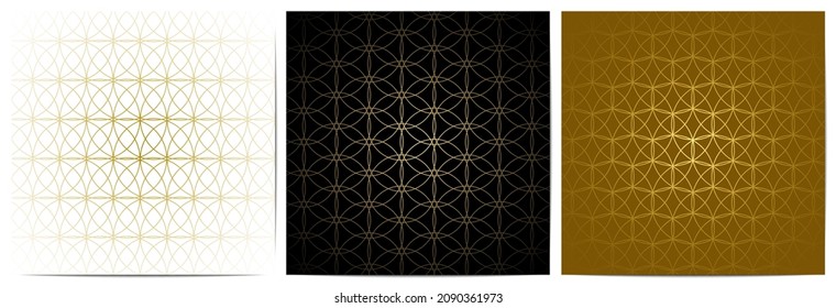 Set of geometric pattern circle overlapping luxury background ornamental with gold lines 