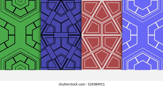set of geometric pattern. decorative Hexagon ornament. Green, red, blue color. Vector illustration. for design, wallpaper.