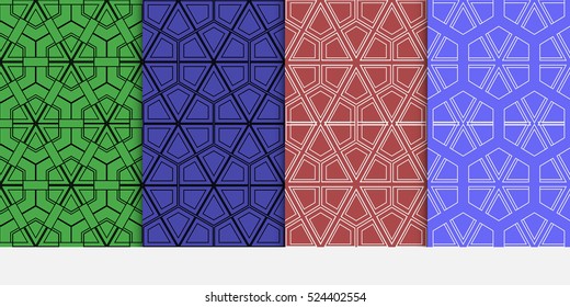 set of geometric pattern. decorative Hexagon ornament. Green, red, blue color. Vector illustration. for design, wallpaper.