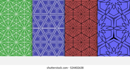 set of geometric pattern. decorative Hexagon ornament. Green, red, blue color. Vector illustration. for design, wallpaper.
